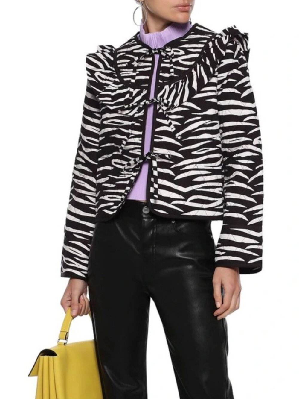Ganni Faulkner Zebra Ruffle Tie Front Jacket 34 or XS